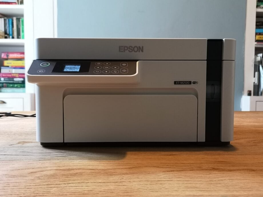 fully covered front view of  white Epson printer