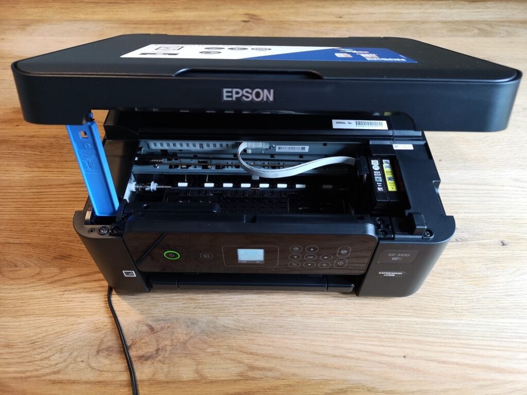 Inside view of Epson printer showing cartridge cradle