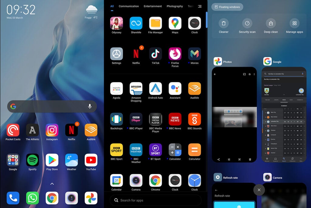 screen showing floating windows with a variaty of apps