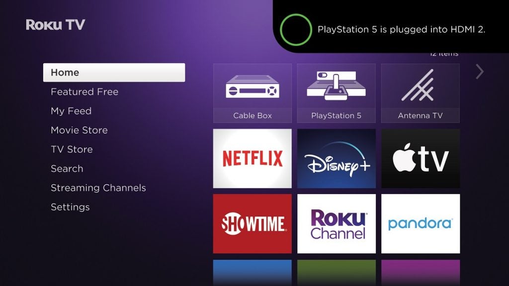 Options to stream thourgh on home screen via Roku TV
