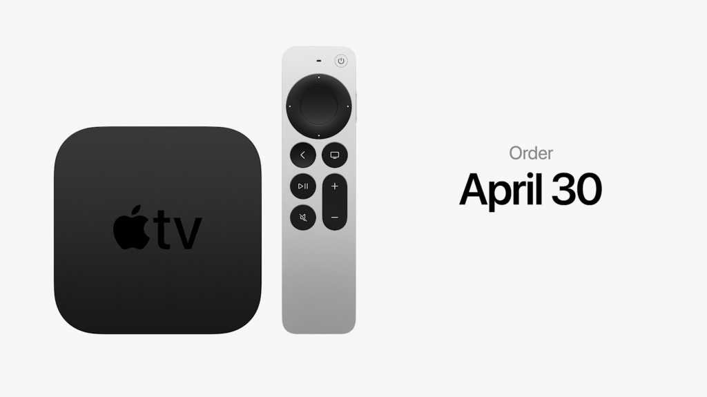 Two different section on an image, displaying the difference between original and color balanced pictureBlack Apple TV box and its white remote with black keys and order April 30 written on the rightA black Apple TV box with it's white remote on a white background, Apple TV 4K and price for 32GB - 9, 64GB - 9 written on the right