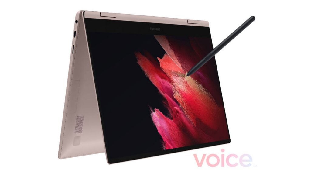 Samsung Galaxy book  Pro 360, folded backwards, with a black pen drawing on screen