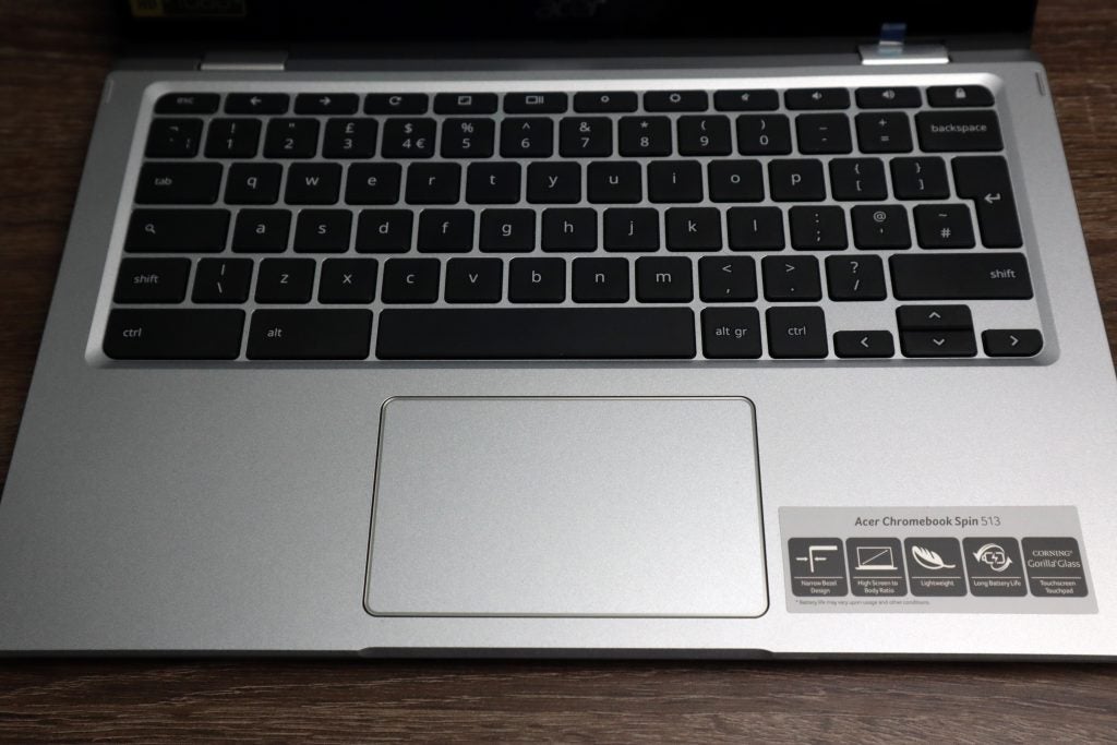 The laptop's keyboard and trackpad