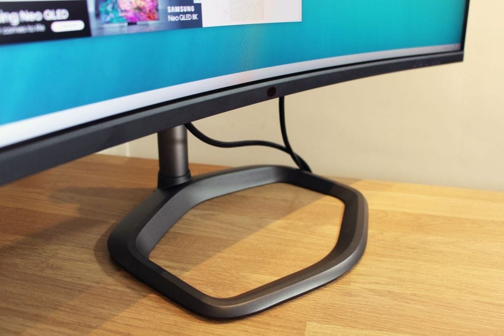 The Cooler Master GM34-CW stand, with an oval-shaped ring design