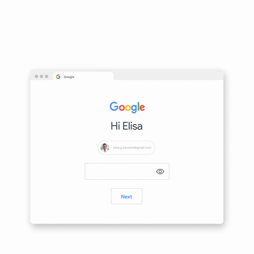A GIF demonstarting Google two step authentication feature, enter password to your google account and click next, a Two step verification window shows the your device and demonstrates to click yes on that device, a pop-up appears on your smartphone asking are you trying to sign in, click yes and you are all done