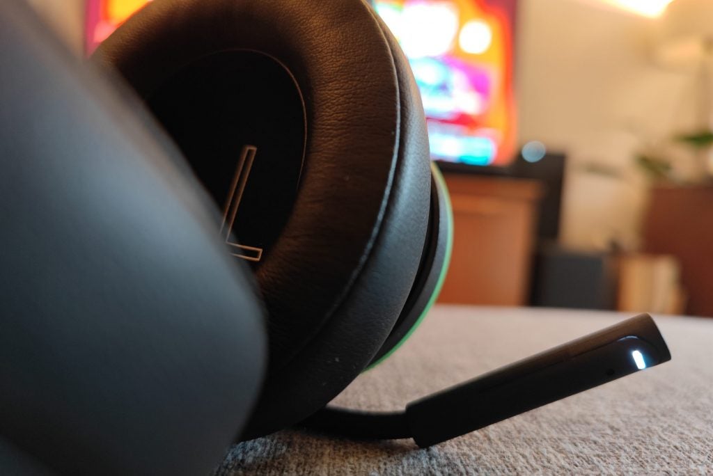 Microphone shown sticking out of headset