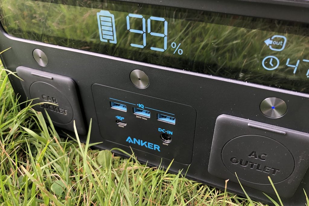Anker PowerHouse II 400 at 99% charge on grass.