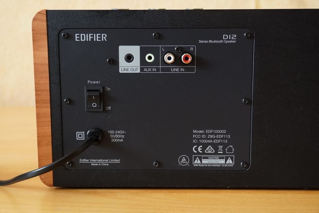 connections on the Edifier D12 Bluetooth speaker
