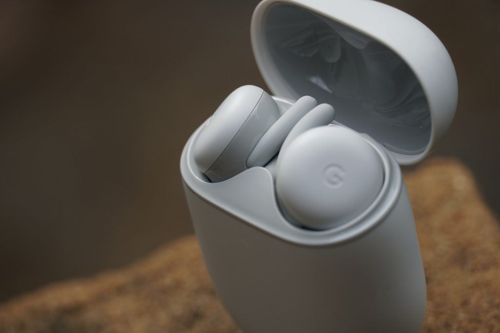 Pixel Buds A-Series with the case open
