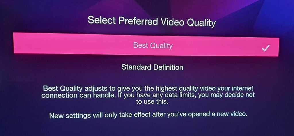 BBC iPlayer, selecting preferred video quality