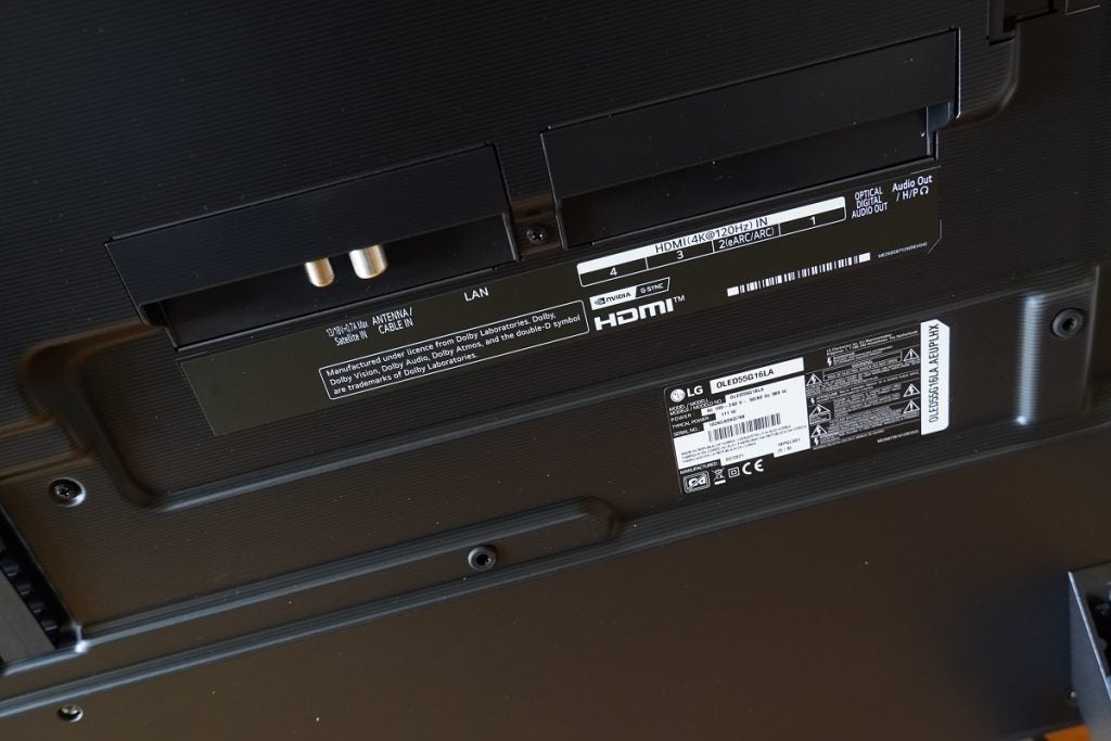 LG G1 OLED TV's ports on rear panel