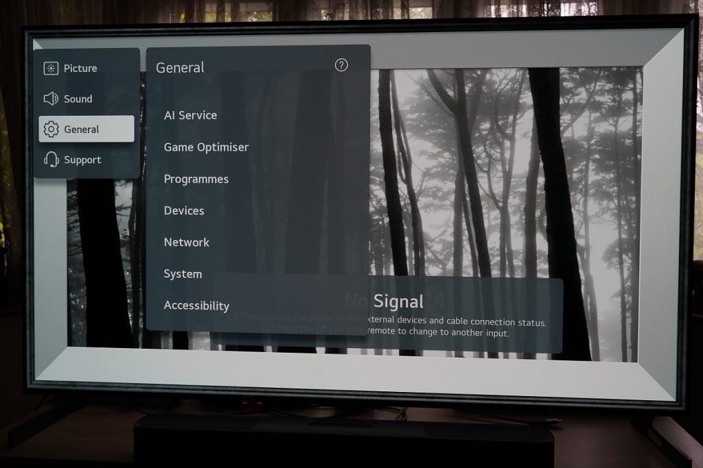 LG G1 OLED new menu interfaceLG G1 OLED TV displaying general settings