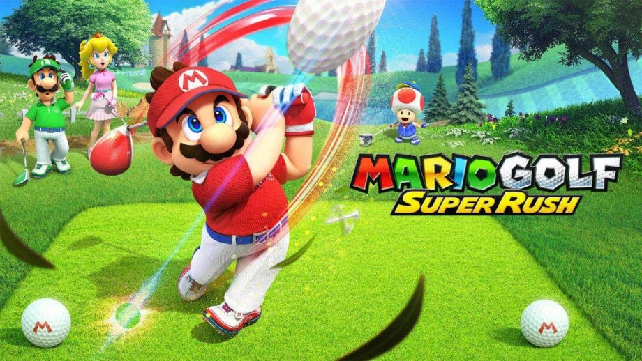 Promotional artwork for Mario Golf: Super Rush video game.