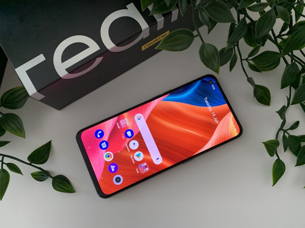 The screen and front of the Realme GT