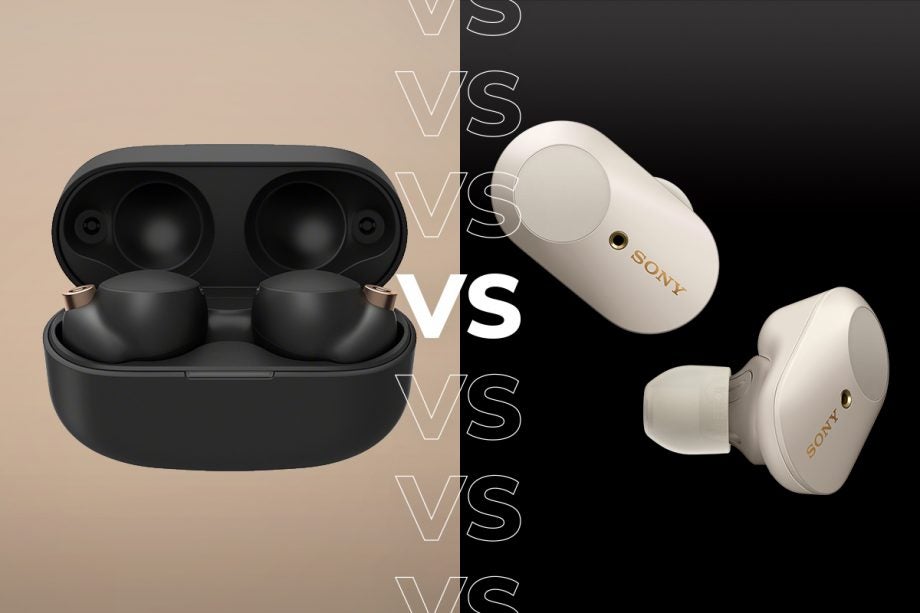 A comparison image of black Sony WF 1000 XM4 and white Sony WF 1000 XM3-2