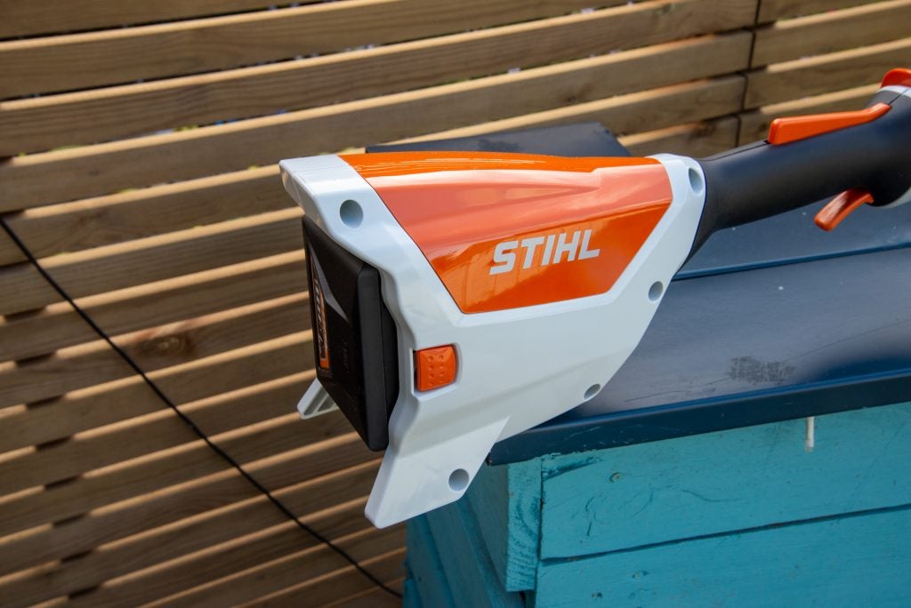 Stihl FSA 57 Cordless Grass Trimmer battery in safety position