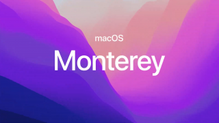 An image displaying macOS and Monterey on a pinkish purple background