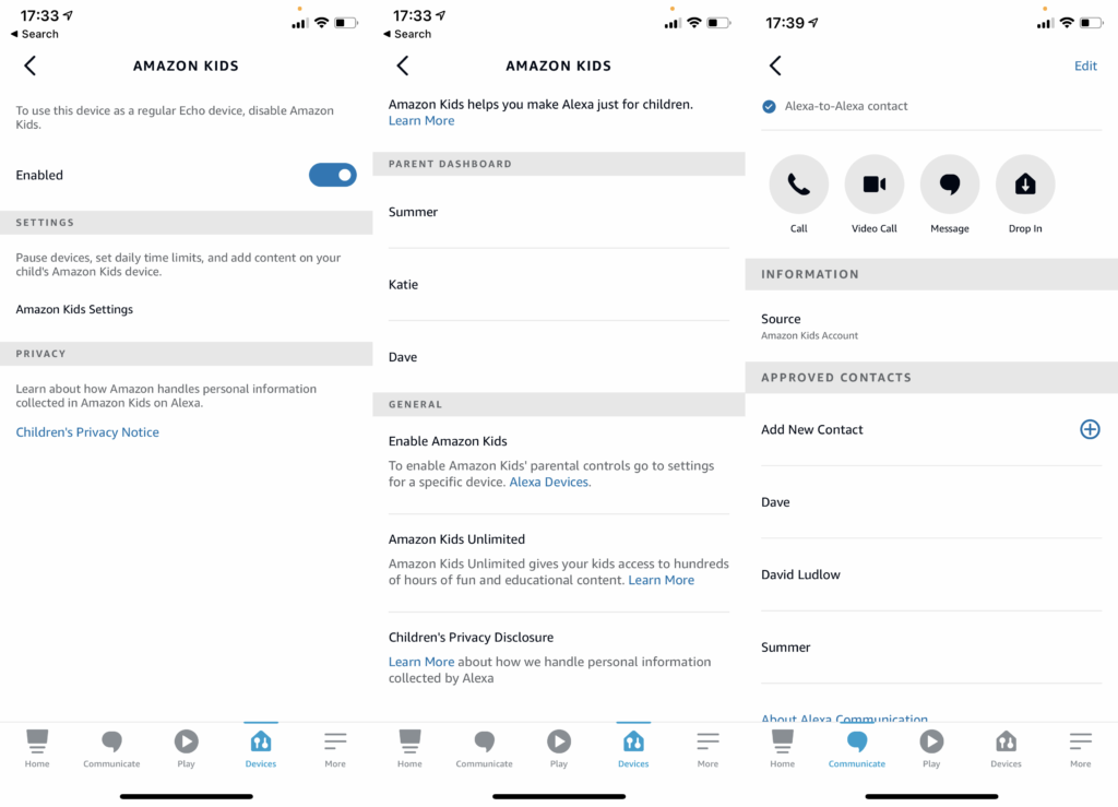Controles para niños de Amazon Echo Dot (cuarta generación) en la aplicación Alexa