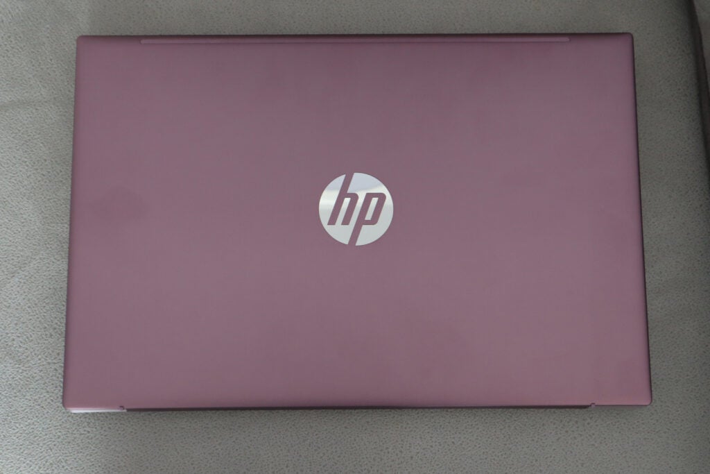 Pink HP laptop lid closed