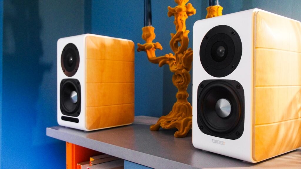Edifier S880DB speakers on shelf