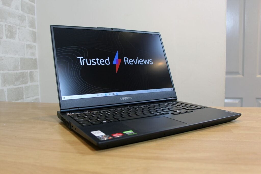 Laptop screen displaying Trusted Reviews logo 
