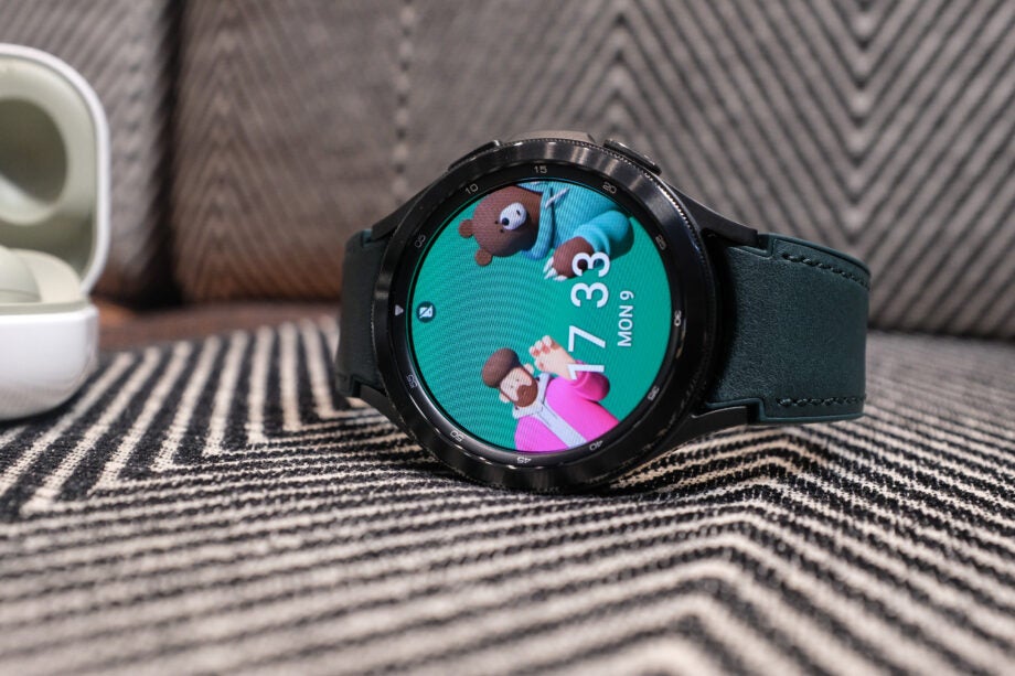 Galaxy Watch 4 Classic with green strap front on