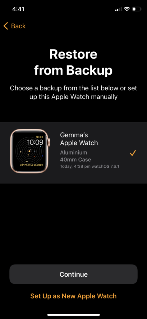 Apple Watch restore from backup 3