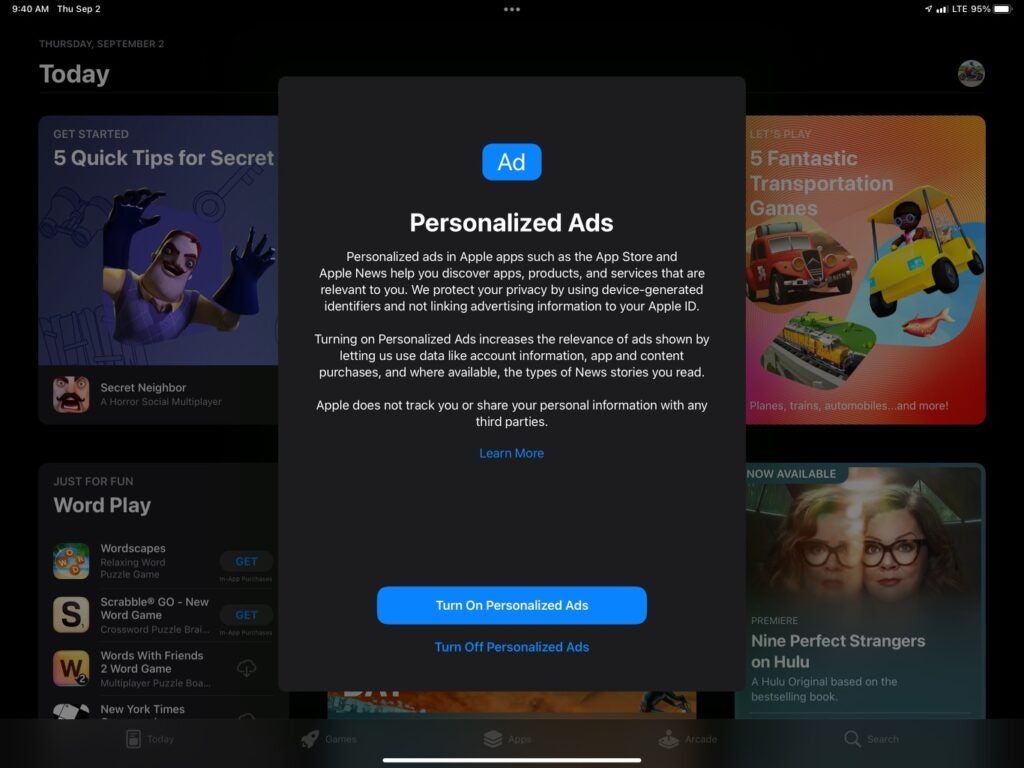 iOS 15 personalised ads