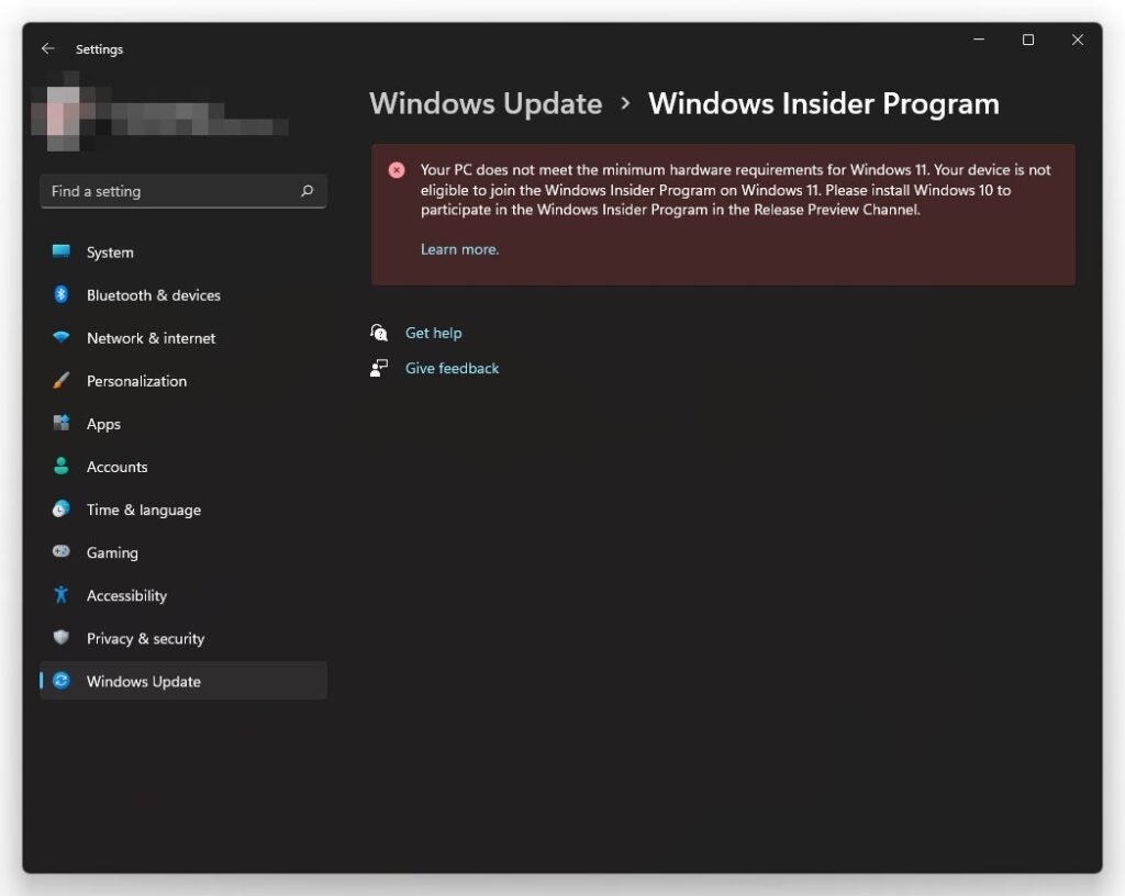 Windows Update message