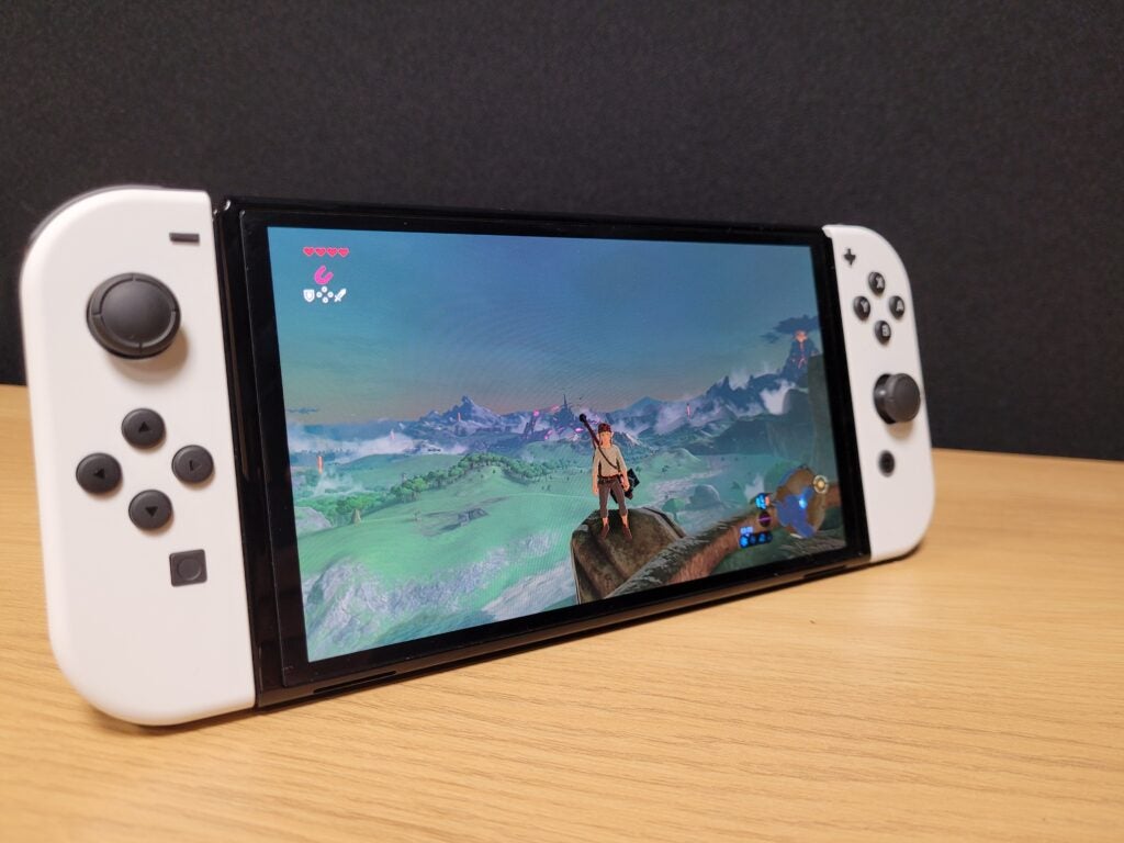 Nintendo Switch OLED running Breath of the Wild