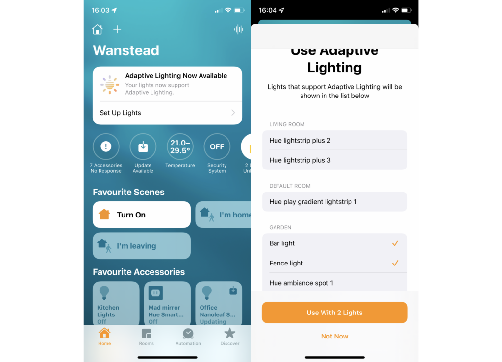 Turn on Adaptive Lighting in the Home App