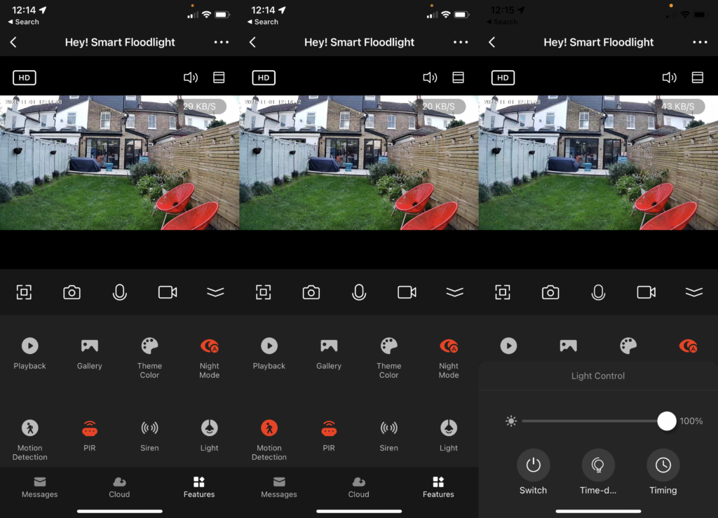 Hey! Smart Floodlight Camera app controls