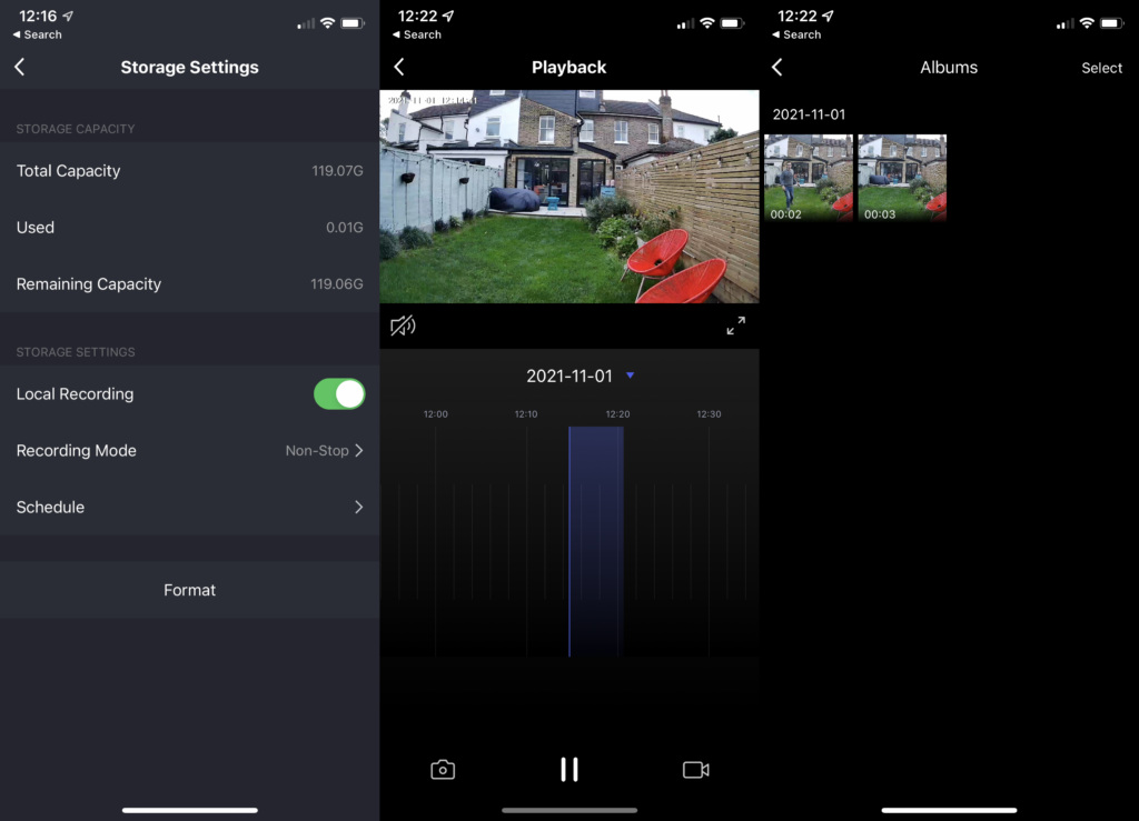 Screenshot of Hey! Smart Floodlight Camera app interface with playback footage.