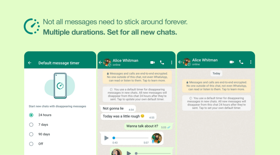 WhatsApp disappearing messages default setting feature
