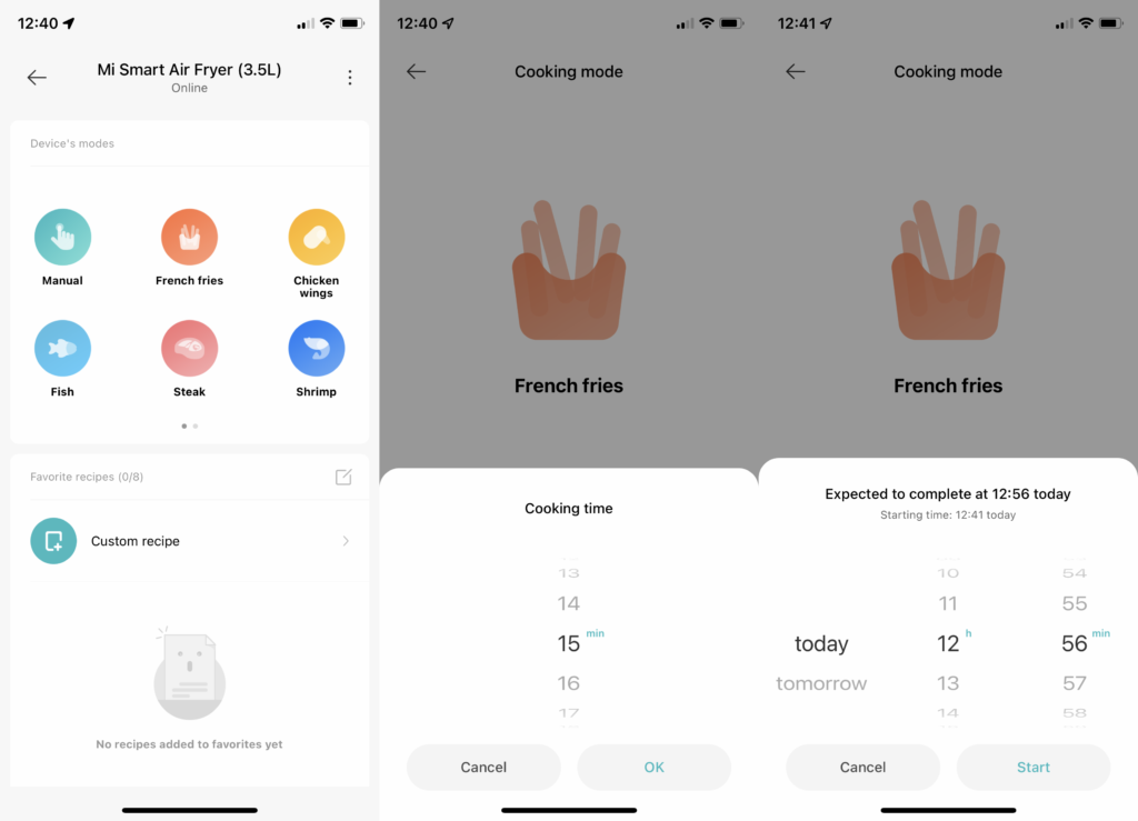 Xiaomi Mi Smart Air Fryer 3.5L app cookig