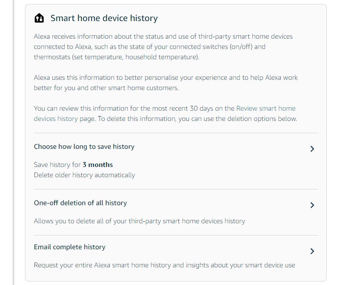 Alexa manage smart home device history