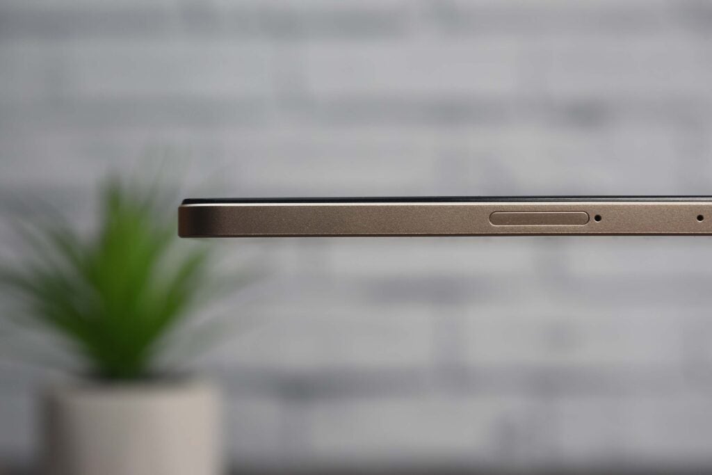 The Realme Pad is a thin tablet and comes in gold 