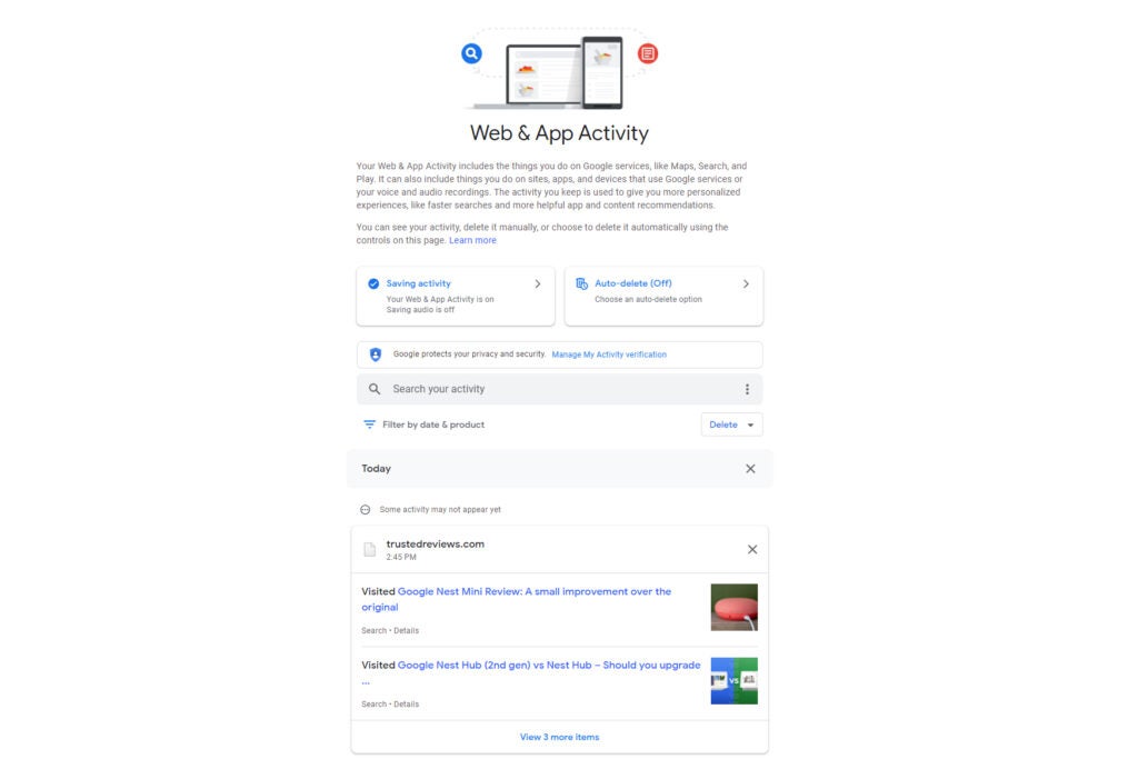 View Google Web & App activity