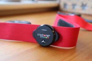 The Myzone MZ-Switch attached to the chest strap