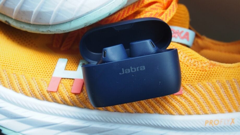 Jabra Elite 4 Active earbuds on a pair of trailers