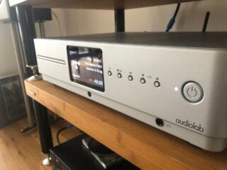 Audiolab Omnia streamer on hi-fi rack