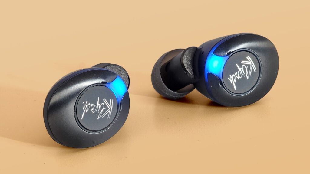 Klipsch T5 II ANC earphones lit up with Bluetooth connection