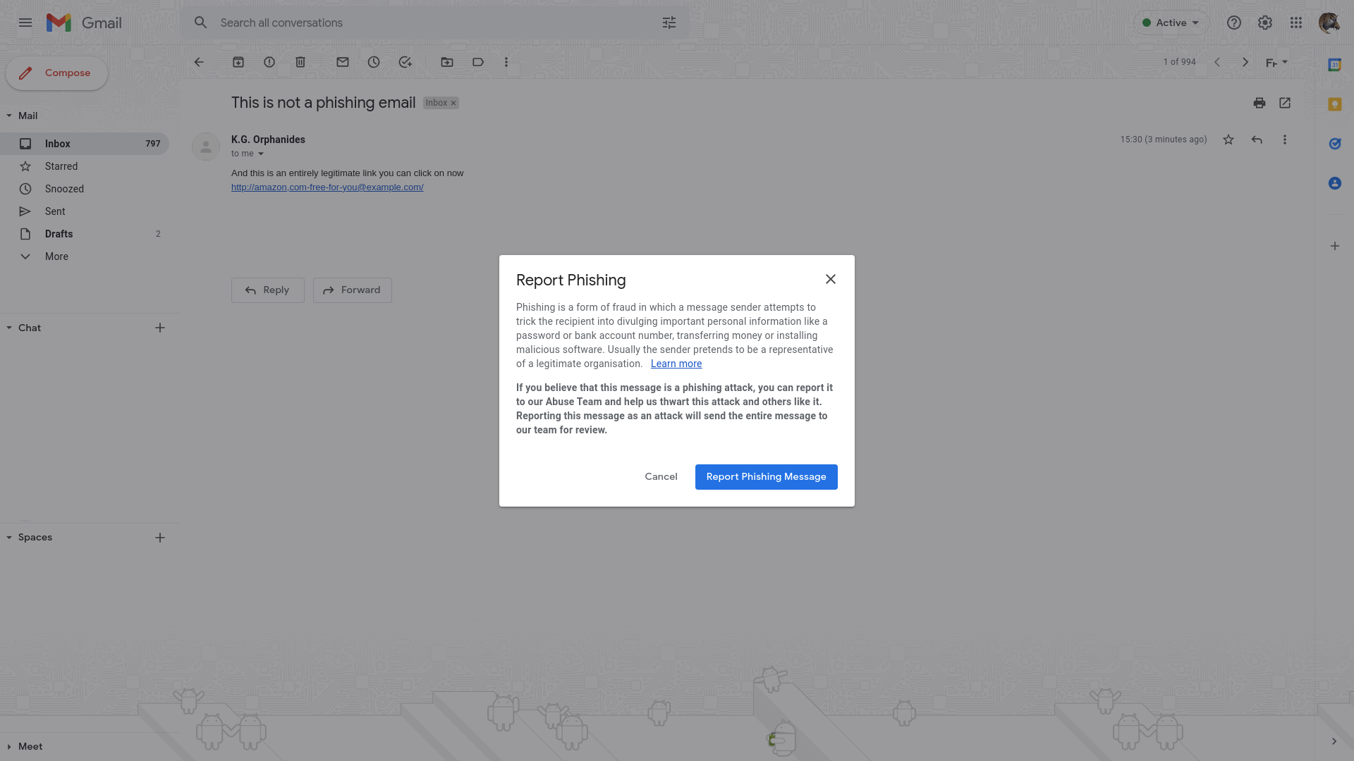 Report a phishing email in Gmail