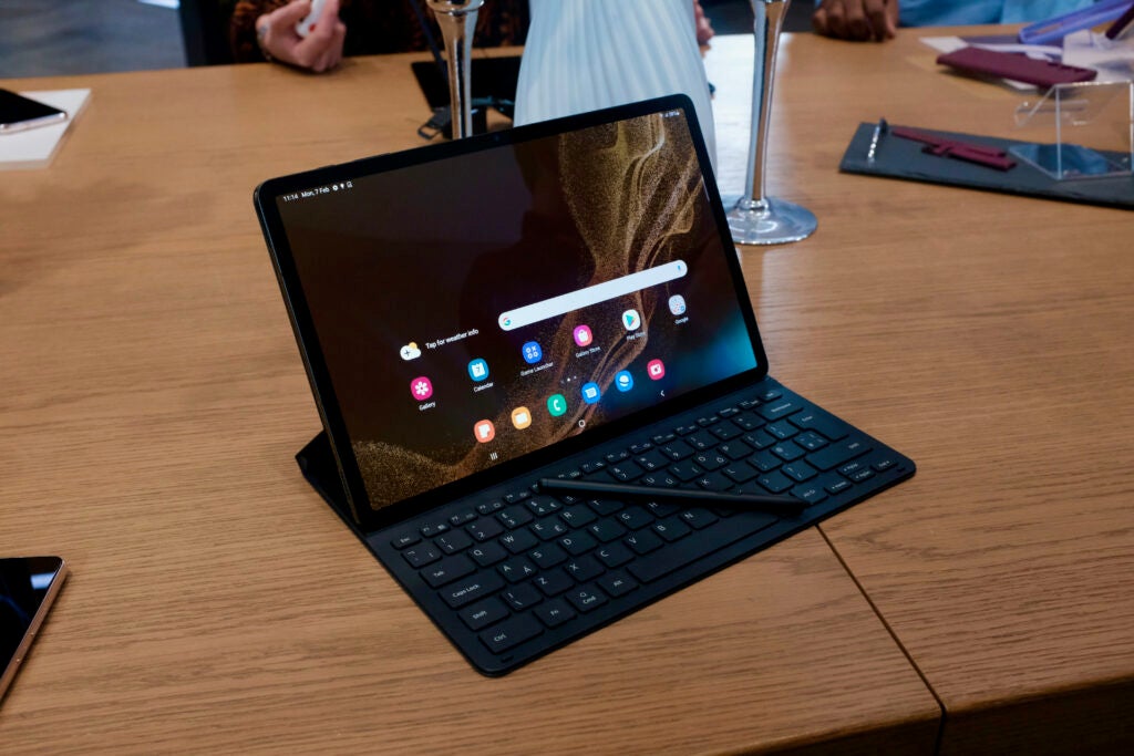 Samsung Galaxy Tab S8 Plus tablet with keyboard