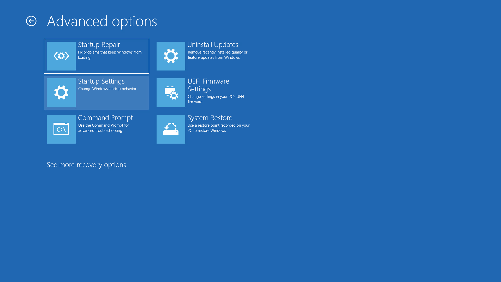 advances options for Windows reboot