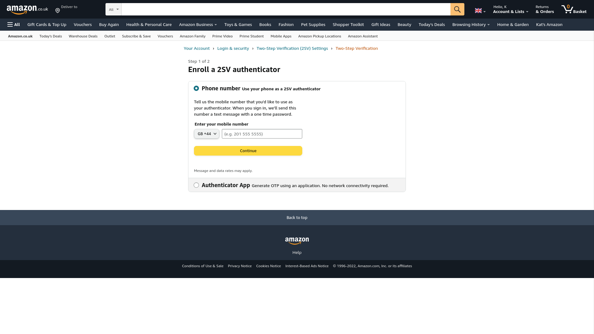 Amazon invites you to enroll an authenticator
