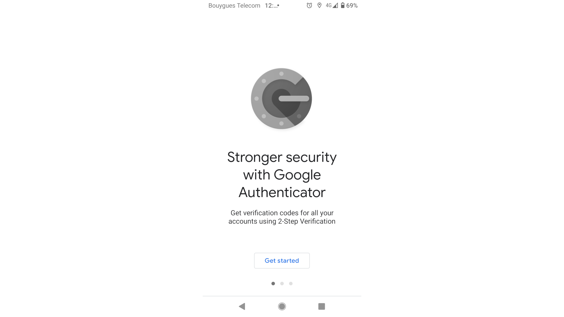 Google authenticator initial setup screen
