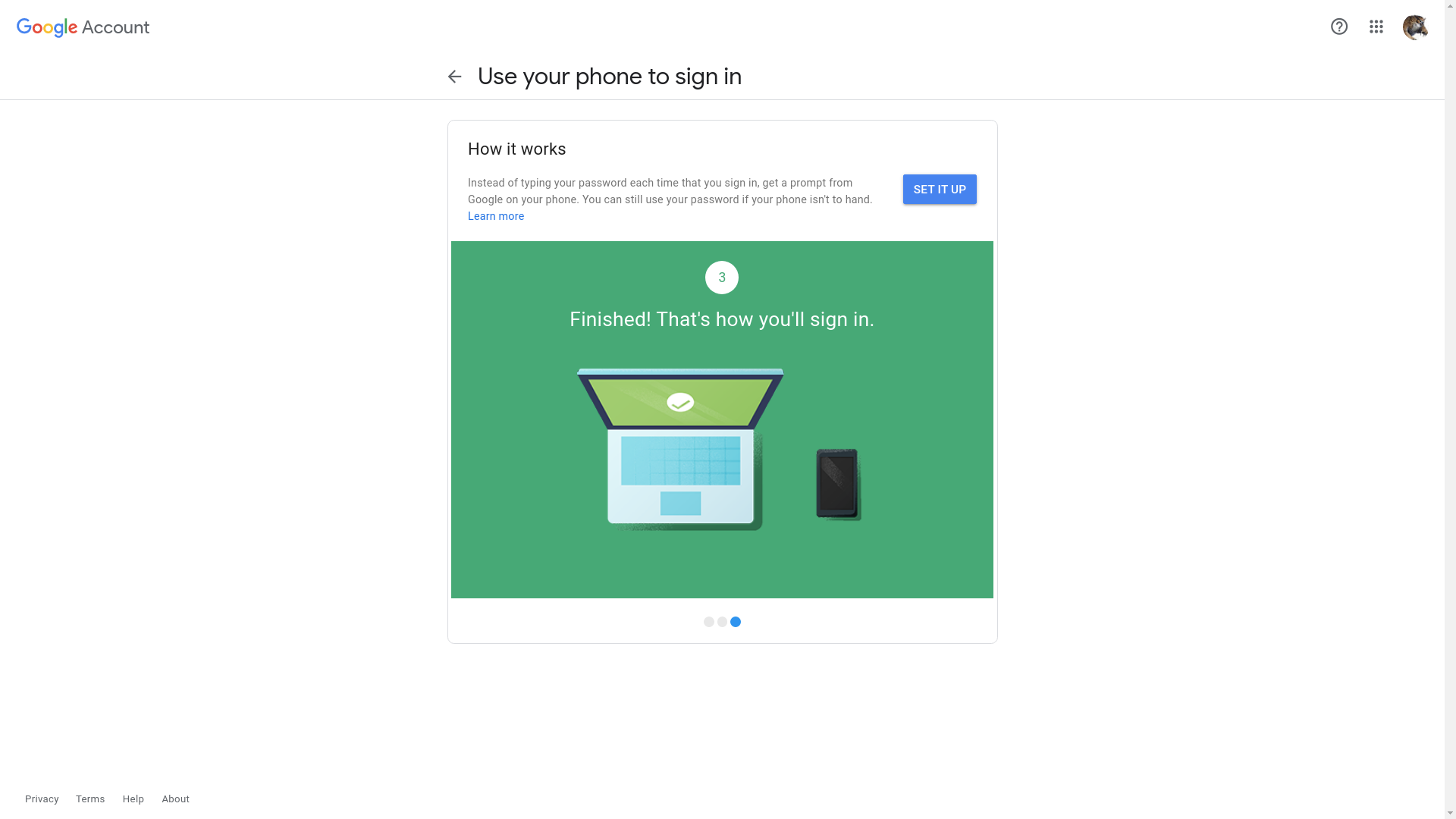 Google explains passwordless login and invites you to begin setting it up