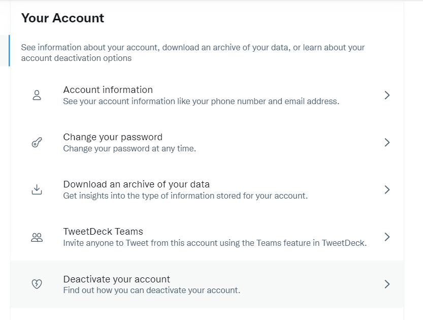 Click Deactivate your Account