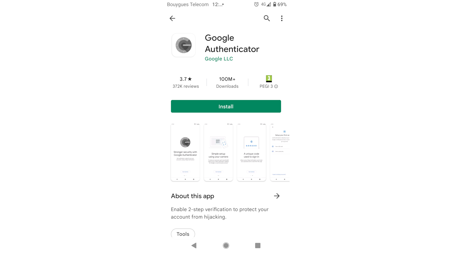 Google Play Store entry for Google Authenticator